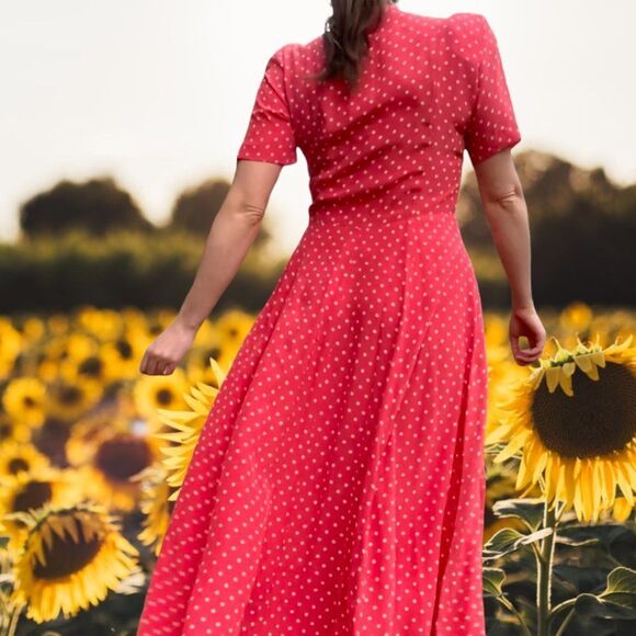 RARE Vintage J. Peterman Company '40s Style Silk Polka-Dot Dress - Picture 3 of 16